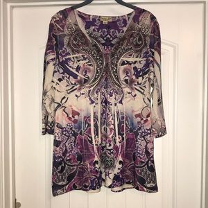Purple and Pink rhinestone paisley top